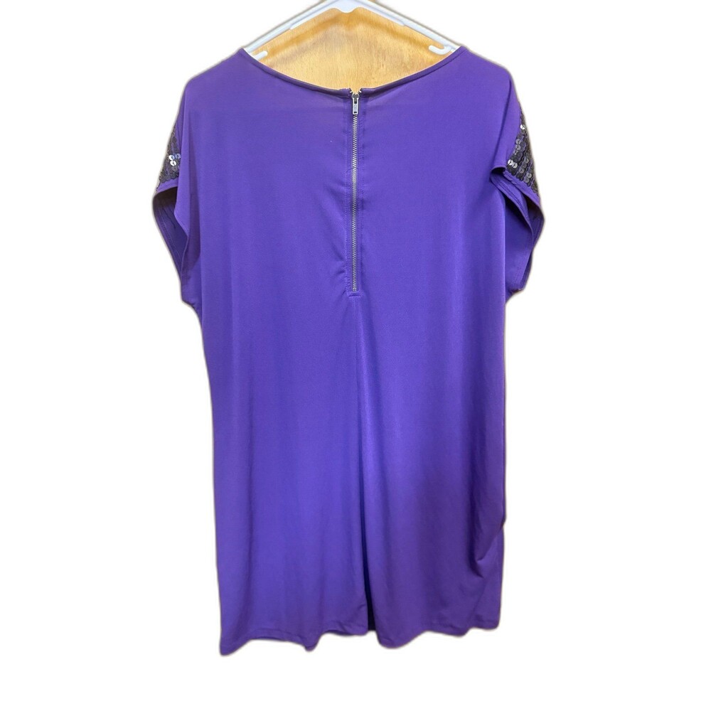 ELLE Purple Sequin Neck Blouse Large Back Zip Dressy Evening Top Large - Picture 2 of 3